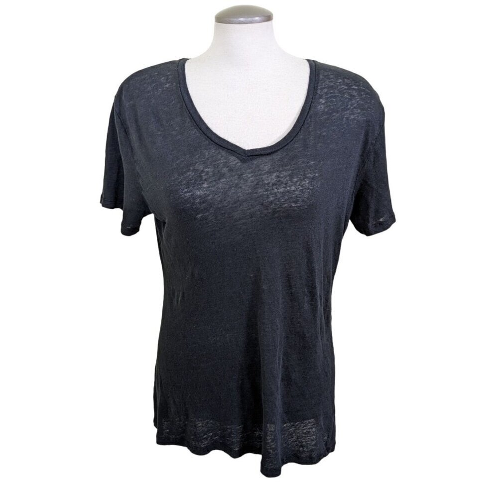 Lavon Linen Top T Shirt Women Plus 2X Black Short Sleeve Light Breathable Staple
